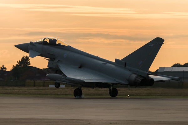 RAF Typhoon landing at sunset Picture Board by Jason Wells
