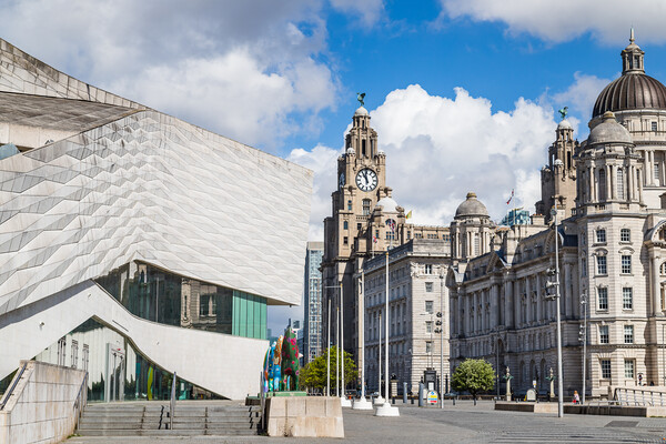 Museum of Liverpool next to the Three Graces Picture Board by Jason Wells
