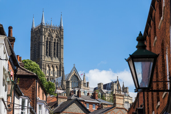 Lincoln cathedral peaking above the rooftops of the city Picture Board by Jason Wells