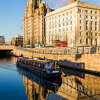 Buy canvas prints of Narrow boat on the Liverpool waterfront by Jason Wells