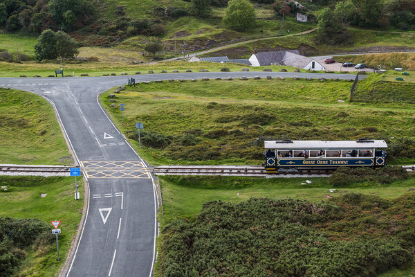 Tram on the Great Orme crossing the road Picture Board by Jason Wells