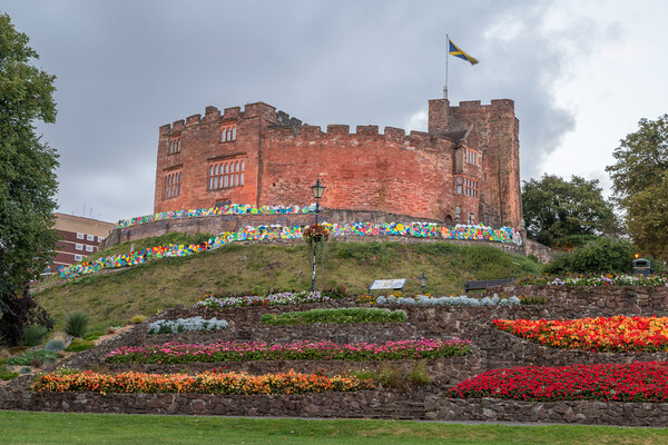 Tamworth Castle above the flower beds Picture Board by Jason Wells