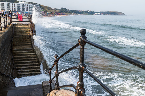 Waves crash into the steps and promenade Picture Board by Jason Wells