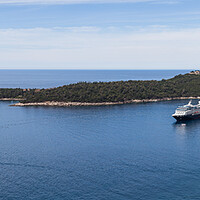 Buy canvas prints of Cruise ship moored between Lokrum and Dubrovnik by Jason Wells