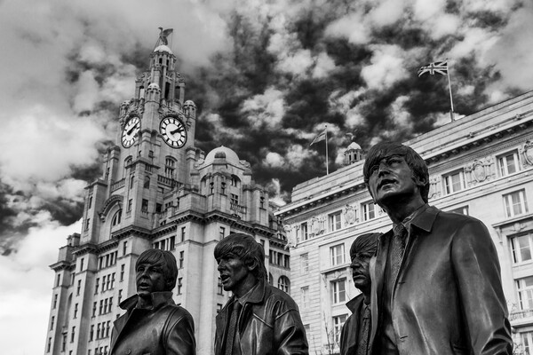 The Beatles statue in monochrome Picture Board by Jason Wells