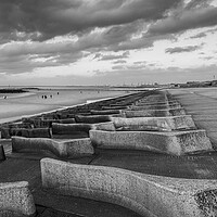 Buy canvas prints of Moreton Beach black and white panorama by Jason Wells