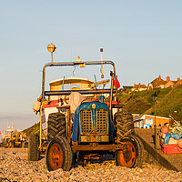 Buy canvas prints of Tractors and boats at sunset by Jason Wells
