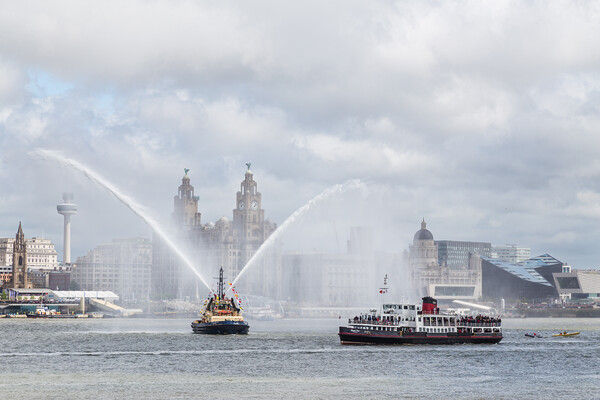 Pilot boat spraying water on the River Mersey Picture Board by Jason Wells