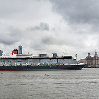 Buy canvas prints of Queen Elizabeth cruise liner in front of the Liverpool waterfron by Jason Wells