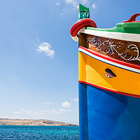 Buy canvas prints of Luzzu boat next to the blue water by Jason Wells