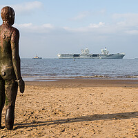 Buy canvas prints of Iron Man watching HMS Queen Elizabeth depart by Jason Wells