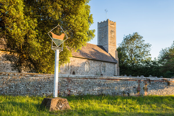 Dunwich village sign in front of the church Picture Board by Jason Wells