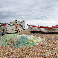 Buy canvas prints of Fishing nets and boats on Aldeburgh Beach by Jason Wells