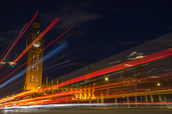 Traffic trails through Parliament Square Picture Board by Jason Wells