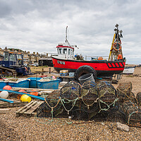 Buy canvas prints of Colourful fishing gear on Aldeburgh Beach by Jason Wells