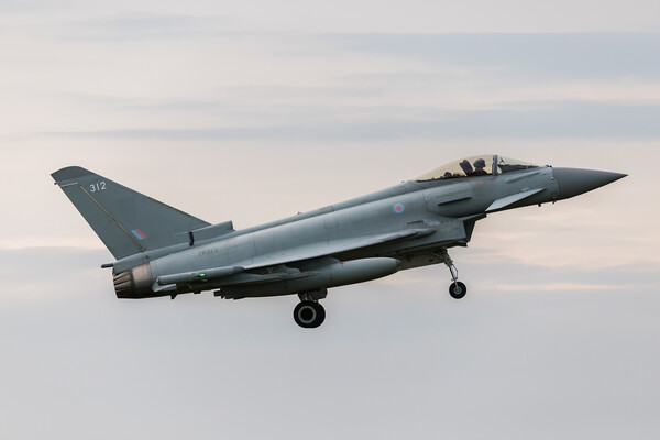 Side on view of a Typhoon landing Picture Board by Jason Wells