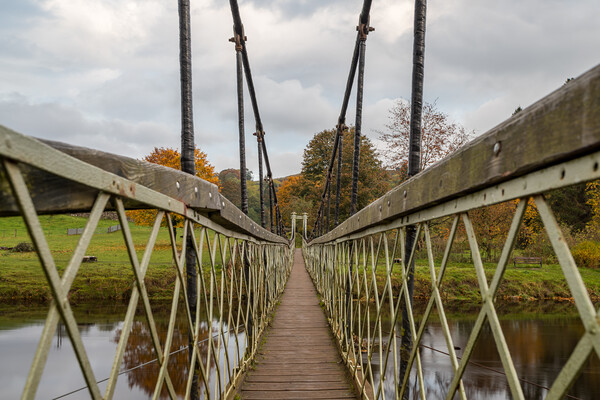 Looking along the Hebden Suspension Bridge Picture Board by Jason Wells