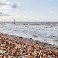 Buy canvas prints of Waves Clash with Red Bricks on Crosby Beach by Jason Wells