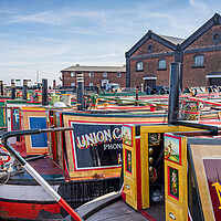 Buy canvas prints of Vibrant Narrow Boats on Ellesmere Canal by Jason Wells