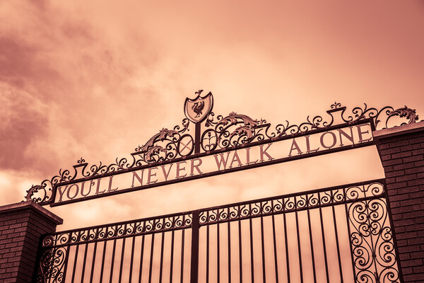 Looking up at the Shankly Gates Picture Board by Jason Wells