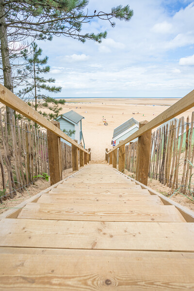 Steps down to beach huts at Wells Picture Board by Jason Wells