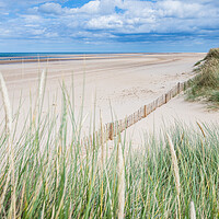 Buy canvas prints of Holkham beach behind dune grass by Jason Wells