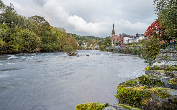 High water levels on the River Dee in Llangollen Framed Print by Jason Wells