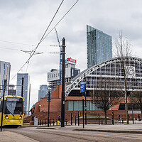 Buy canvas prints of Tram passing Manchester Central Convention Complex by Jason Wells