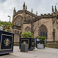 Buy canvas prints of Bee symbols lead to Manchester Cathedral by Jason Wells