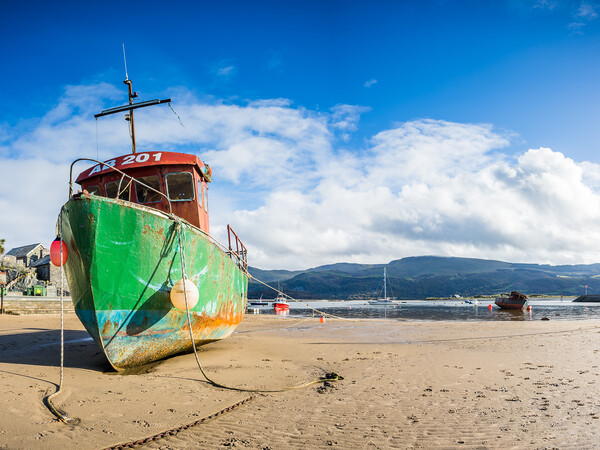 Fishing boat at low tide Picture Board by Jason Wells