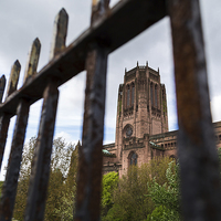 Buy canvas prints of Anglican cathedral behind railings by Jason Wells