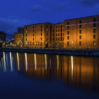 Buy canvas prints of  Albert Dock in the blue hour by Jason Wells
