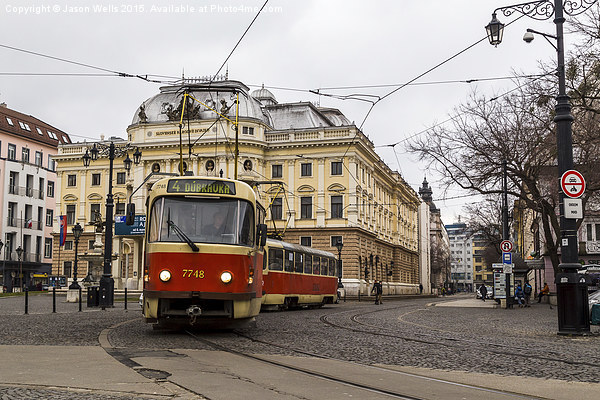 Tram in front of the Slovak national theatre Picture Board by Jason Wells