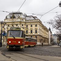 Buy canvas prints of Tram in front of the Slovak national theatre by Jason Wells