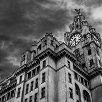 Buy canvas prints of Royal Liver Building under a stormy sky by Jason Wells