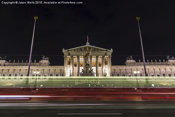 Tram passing the Austrian Parliament Building at n Picture Board by Jason Wells
