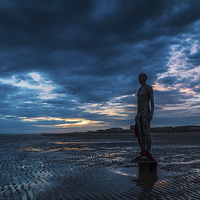 Buy canvas prints of Colourful sky above the Iron Men at Crosby by Jason Wells