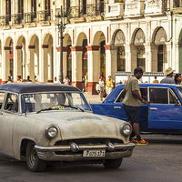 Buy canvas prints of A classical car travels along Paseo de Marti by Jason Wells