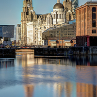 Buy canvas prints of  Reflections of Pier Head (portrait) by Jason Wells