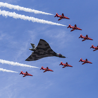 Buy canvas prints of The Vulcan with the Red Arrows by Jason Wells