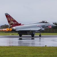 Buy canvas prints of RAF Typhoon taking off in the rain by Jason Wells