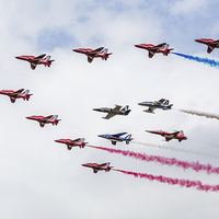 Buy canvas prints of Red Arrows 50th anniversary flypast by Jason Wells