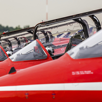 Buy canvas prints of Close-up of the Red Arrows canopies open by Jason Wells
