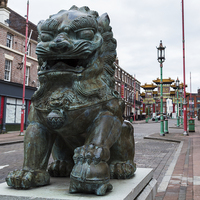 Buy canvas prints of Close-up of a lion statue at Chinatown by Jason Wells