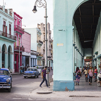 Buy canvas prints of Colourful street scene in Centro Havana by Jason Wells