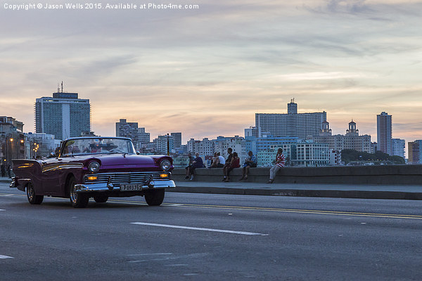 Tourists in a vintage car on the Malecon Picture Board by Jason Wells