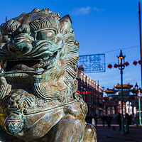 Buy canvas prints of Lion statue at Liverpool's Chinatown by Jason Wells