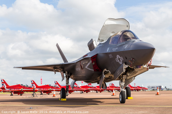 F-35 Lightning II in front of the Red Arrows Picture Board by Jason Wells