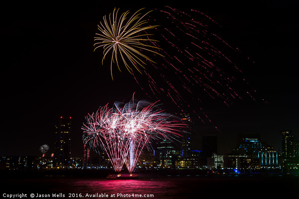 Colourful fireworks on the Liverpool waterfront Picture Board by Jason Wells