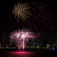 Buy canvas prints of Colourful fireworks on the Liverpool waterfront by Jason Wells